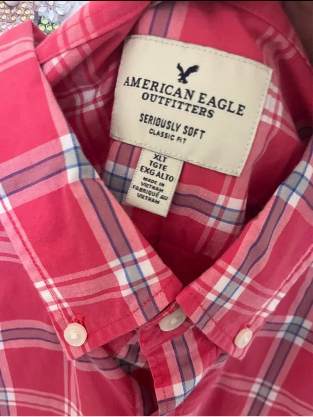 American Eagle Men's Red Plaid Button-Down Shirt, never worn